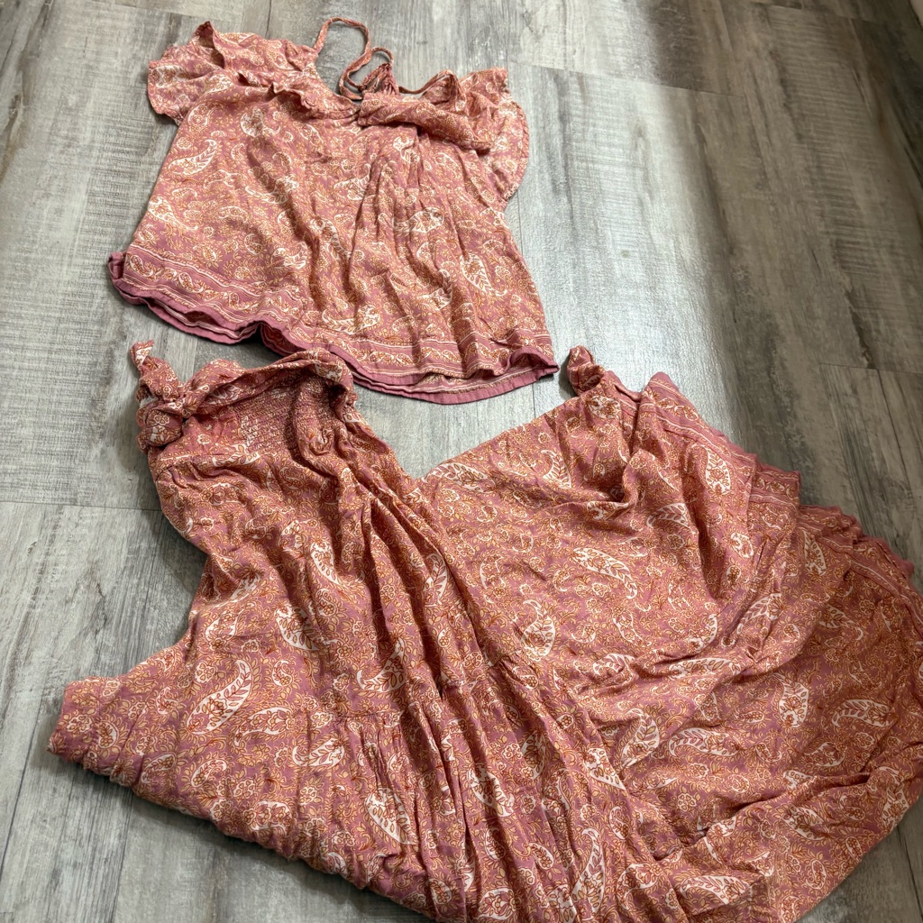 Patrons Of Peach 2 Piece Set Top & Pant Size Pink Paisley Small